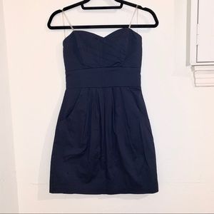🌸 Navy blue strapless mini cocktail dress